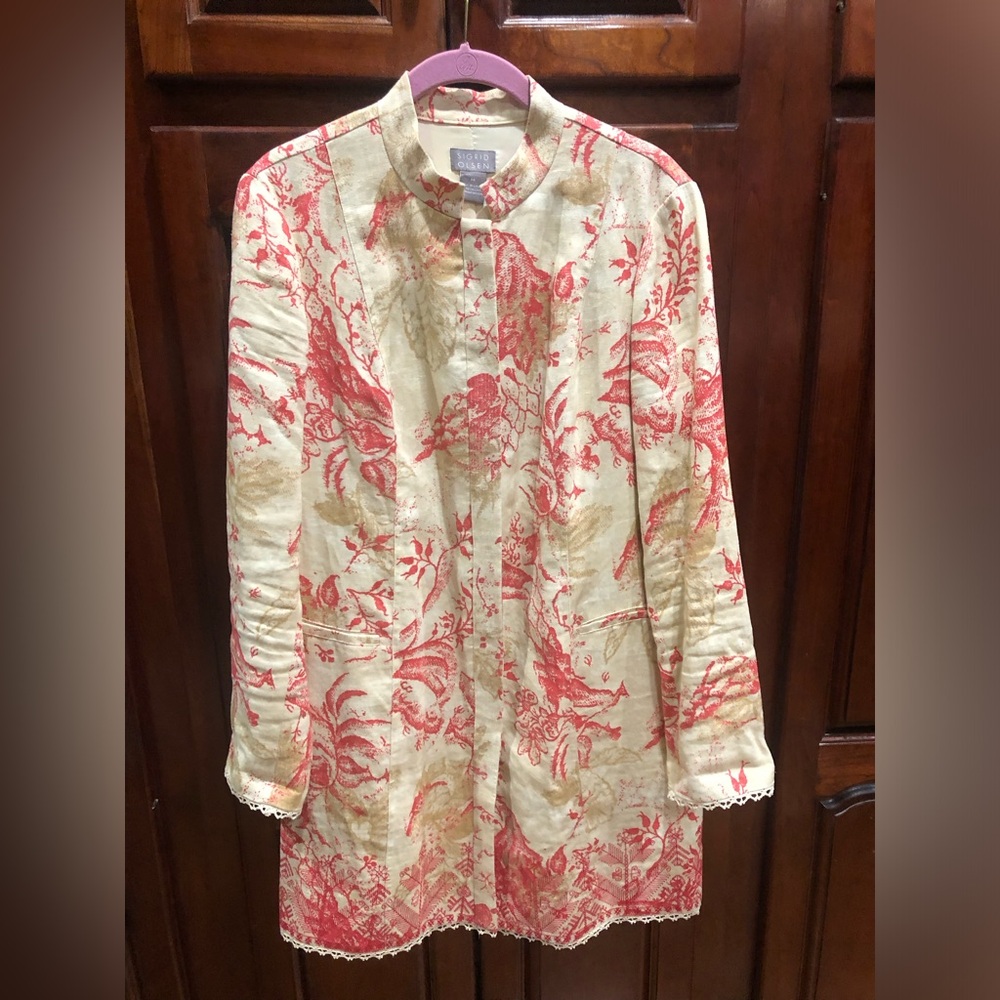 Sigrid Olsen Botanical Butterfly Jacket Sz M Toile Print Tunic Artsy Boho - Picture 2 of 14